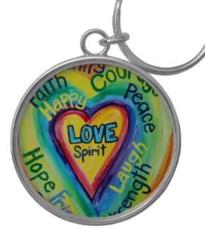 Rainbow Heart Spirit Words Keychain Round