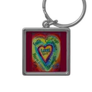 Rainbow Heart Spirit Words Keychain Square