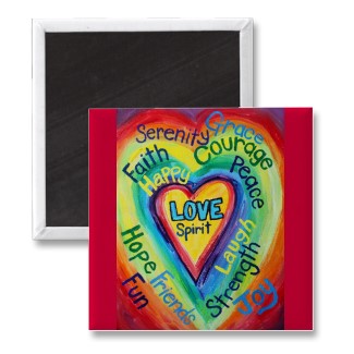 Rainbow Heart Spirit Word Magnet Square