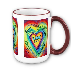 Rainbow Heart Spirit Words Mug or Cup