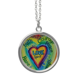 Rainbow Heart Spirit Words Round Pendant Necklace